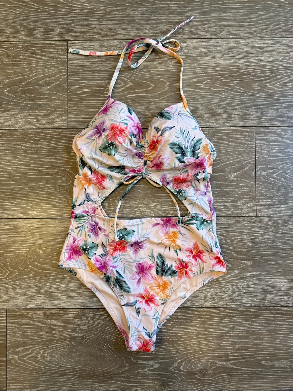 NEW Linea Aqua Tropical Floral Cutout One-Piece Swimsuit - Pink Floral medium